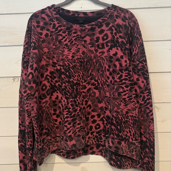 ALLSAINTS Lo Redar Leopard Print Sweatshirt size medium in pink and black - Picture 3 of 16